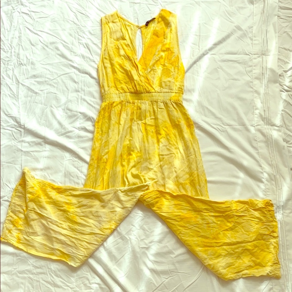 Yellow tie dye wide leg jumpsuit